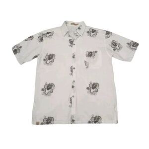 Cotton's Art Men's XL Shirt Dragon Button Up Short‎ Sleeve White Vintage